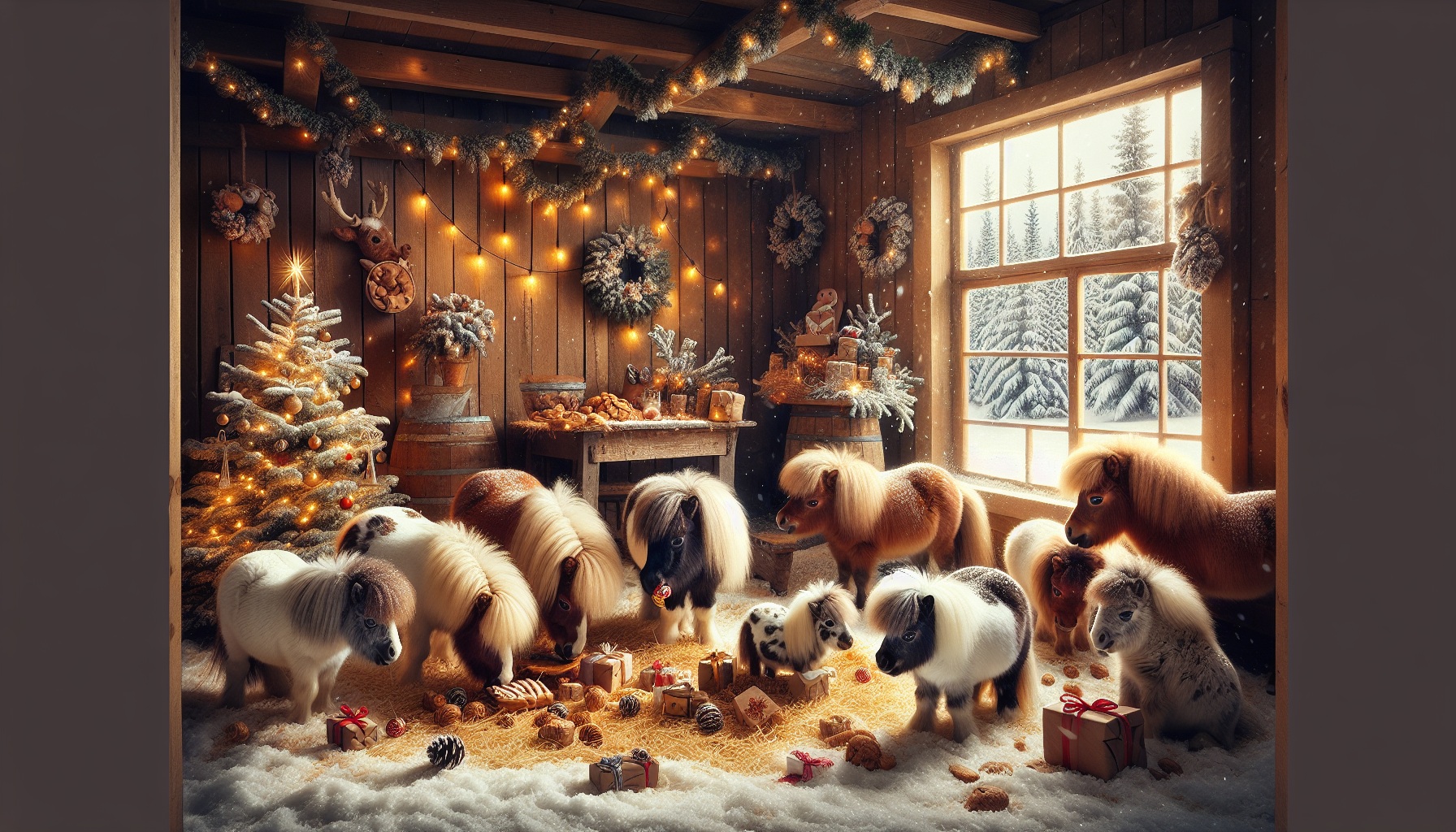 Ponit joulupakettien kanssa